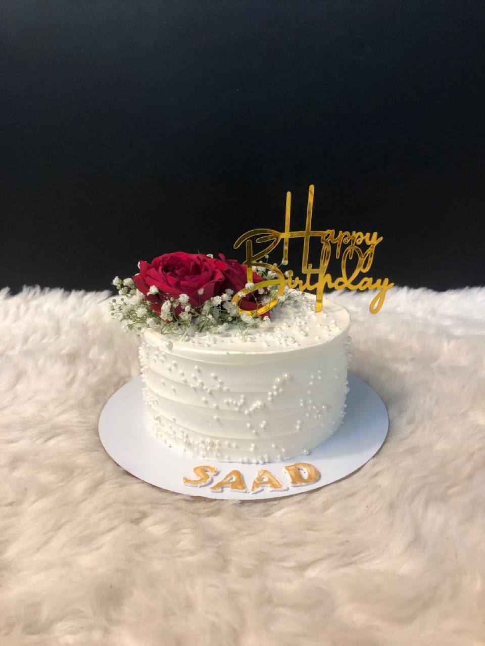 White with Red Rose Birthday Cake