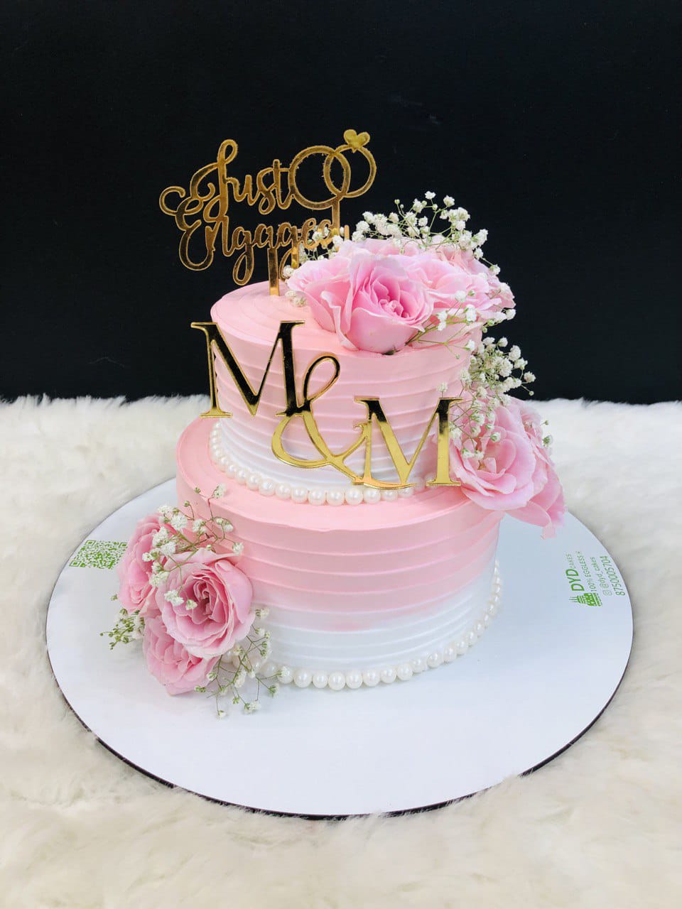 Two-Tier Pink & White Engagement Cake
