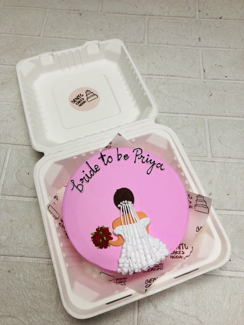 Pink Round with Dress Bridal Bento Cake
