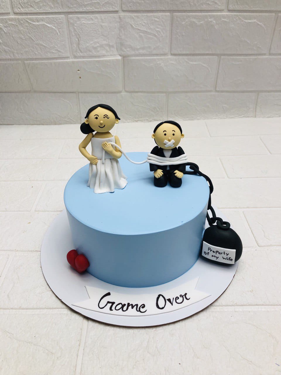 Light Blue with Tied Groom Wedding Cake