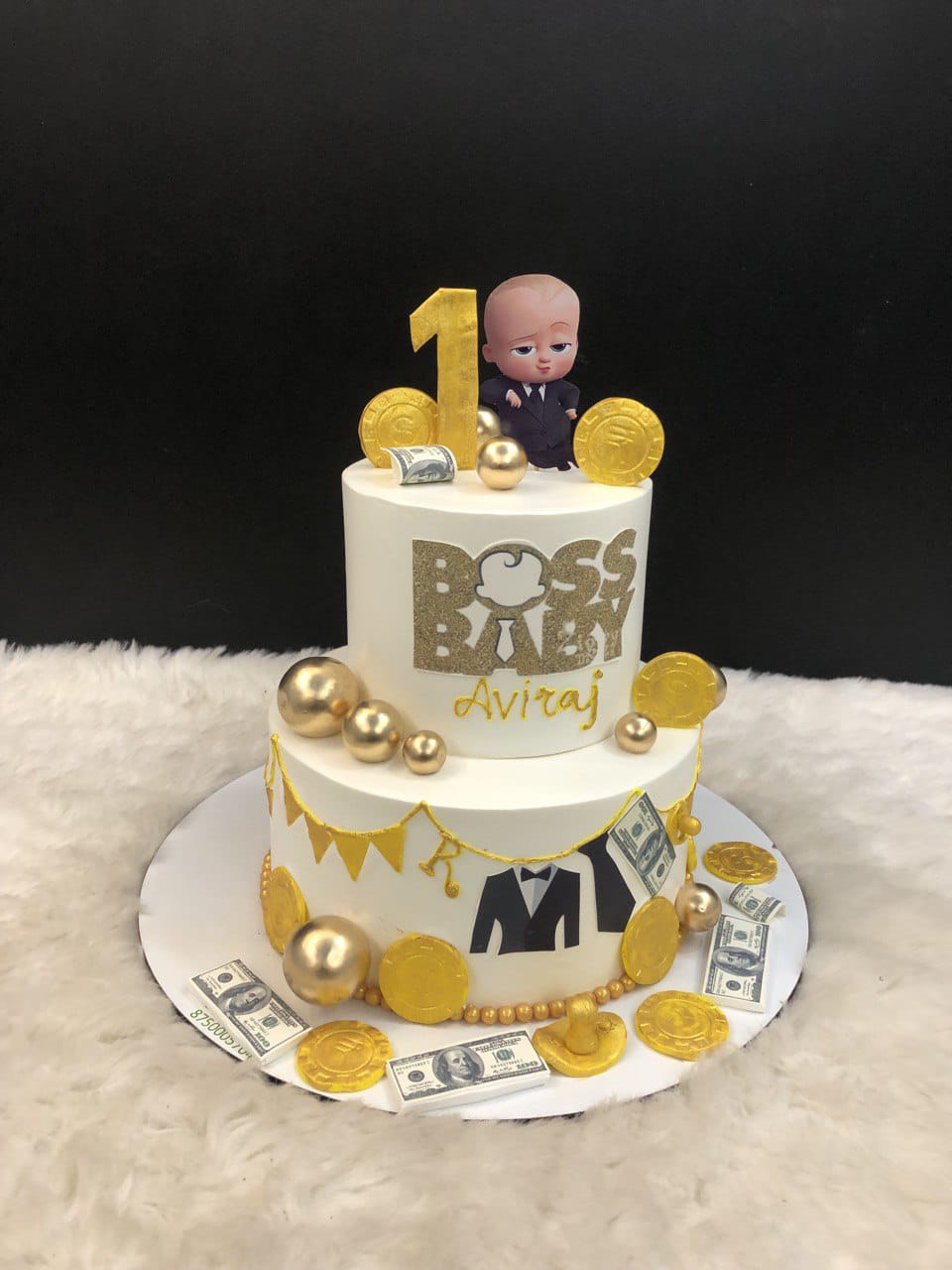 Two-Tier Black & Gold BOSS BABY CAKE