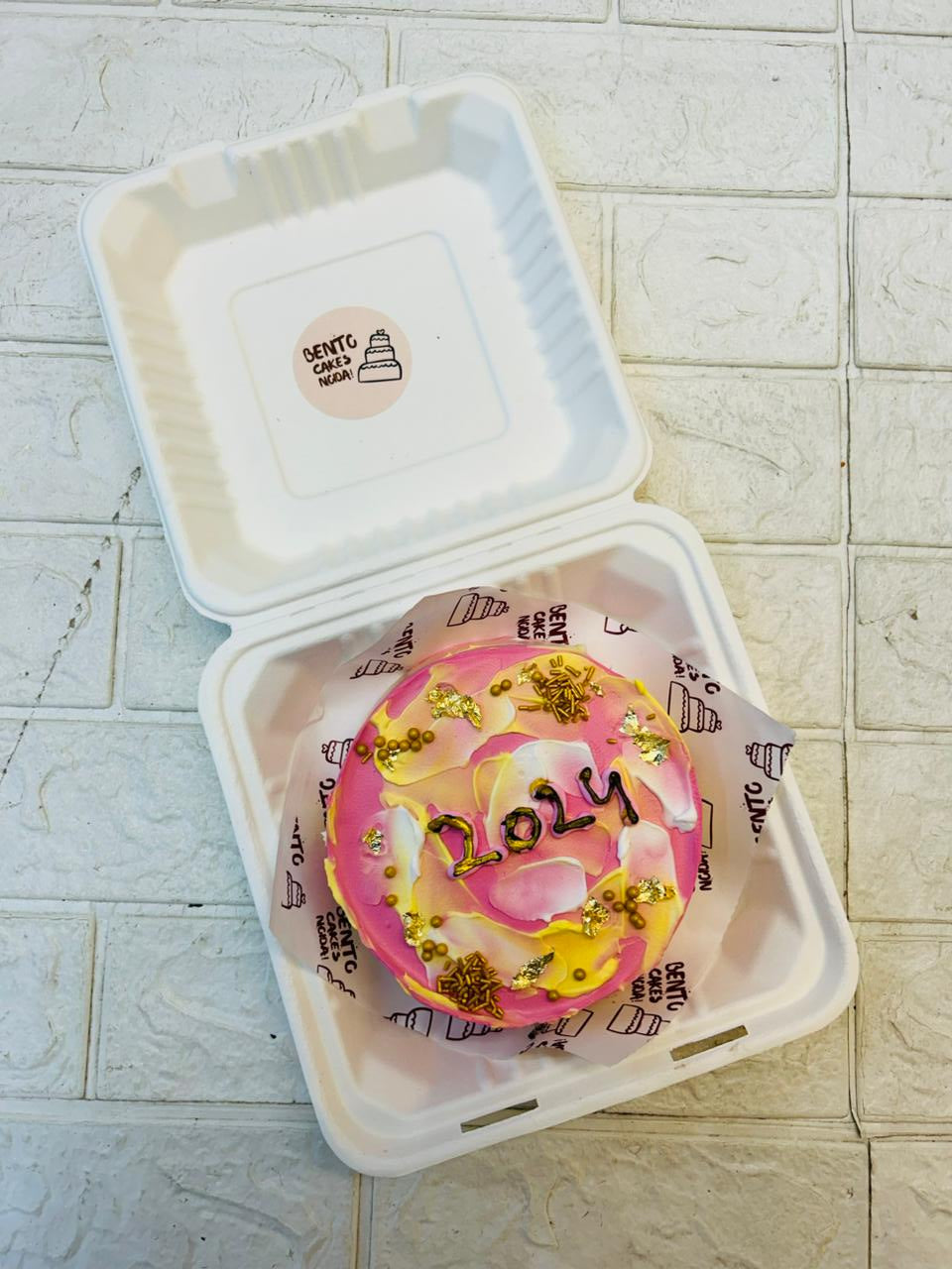 Pink Colour Happy new year cake