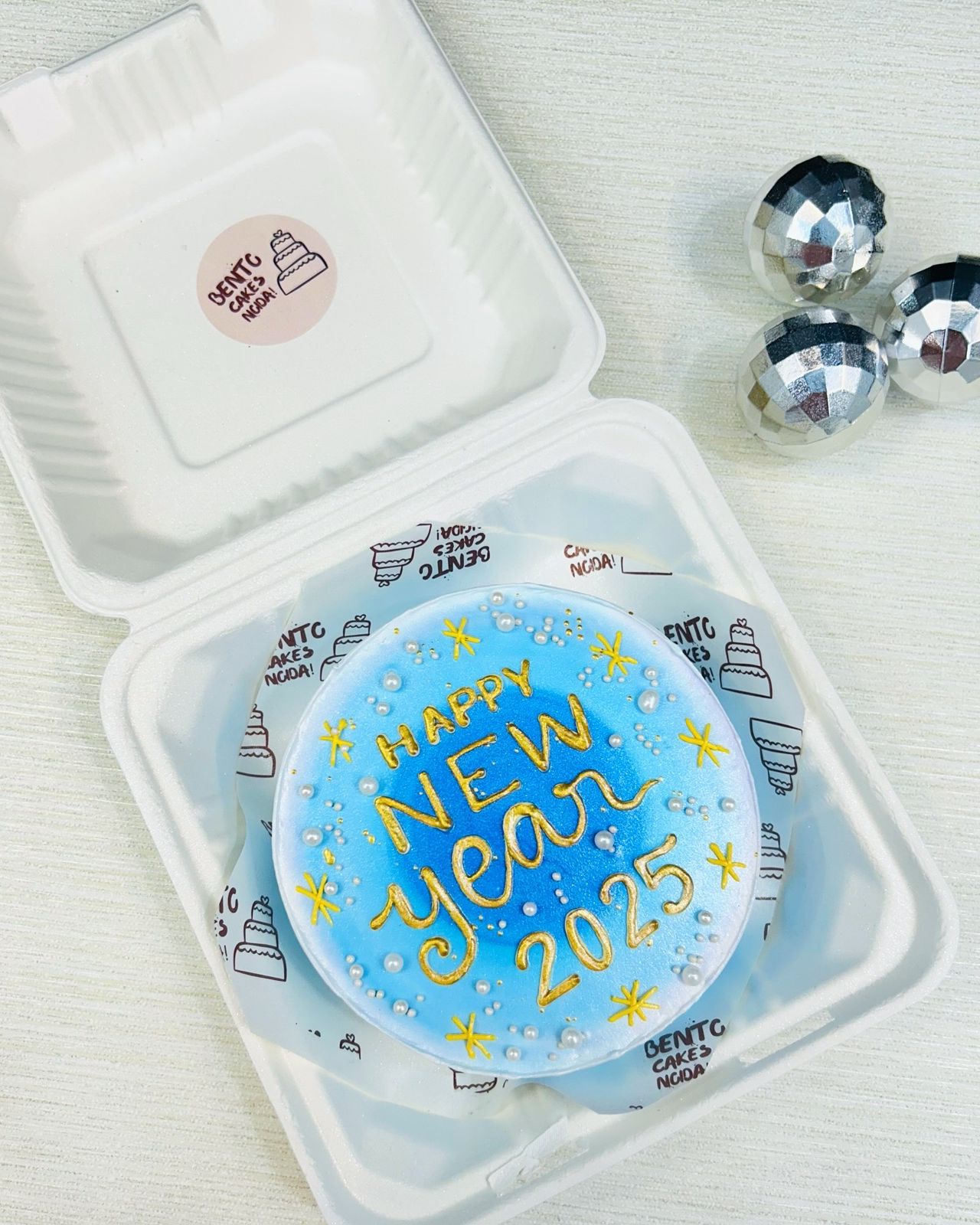 Blue and gold Happy New Year 2026 Bento Cake