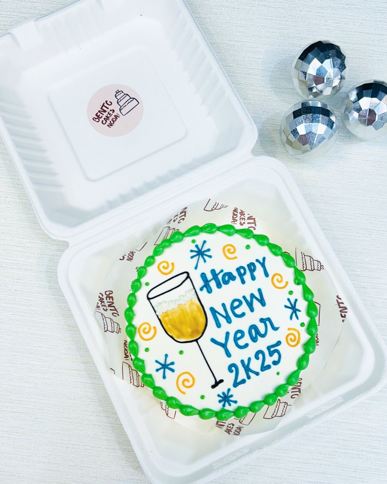 White Frosting Star Decor Happy New Year 2K25 Bento Cake