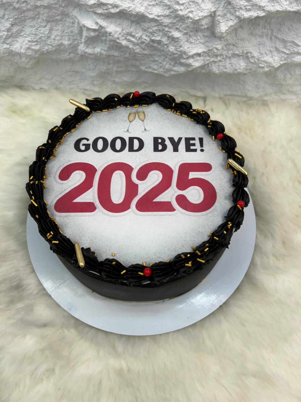 Black Frosting Goodbye 2025 Cake