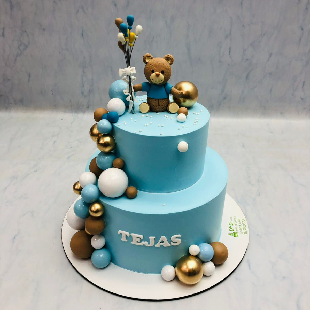Cute Teddy Blue Birthday Cake